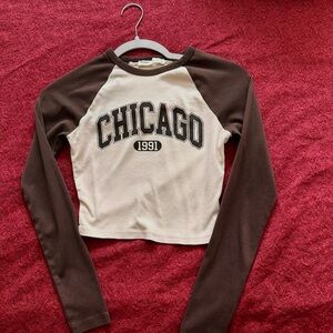Pull&Bear Brown and Cream Raglan Chicago Crop Top